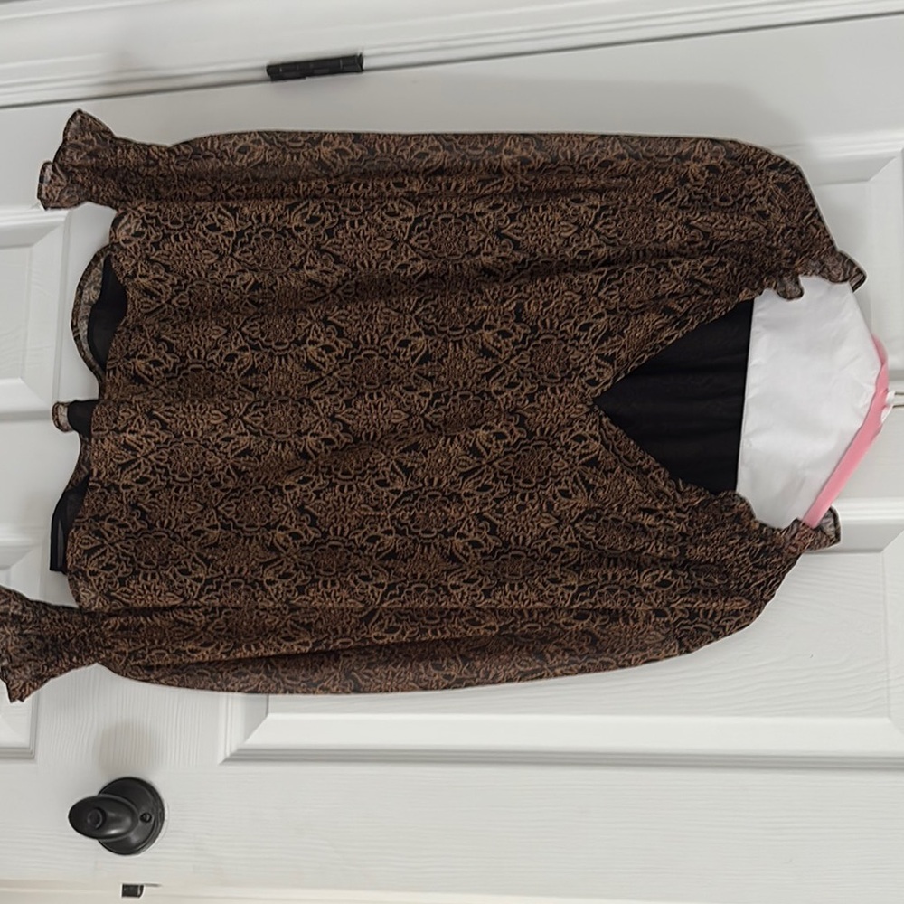 Brown Floral Long Sleeve Blouse